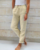 Women's High-Waist Linen Summer Pants – Lightweight Casual Wide-Leg Trousers