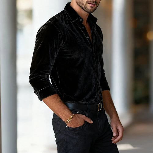 Men's Buttoned Down Long Sleeve Fitted Velvet Shirt – Luxury Dress Shirt