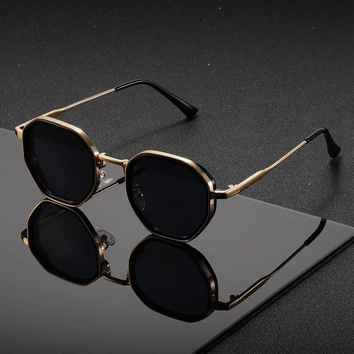 Vintage Style Polygonal Metal Sunglasses With Brown Lenses – Retro