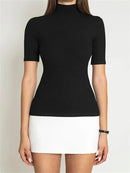 Women's Turtleneck Bodycon Mini Dress – Black And White Fitted Party Dress