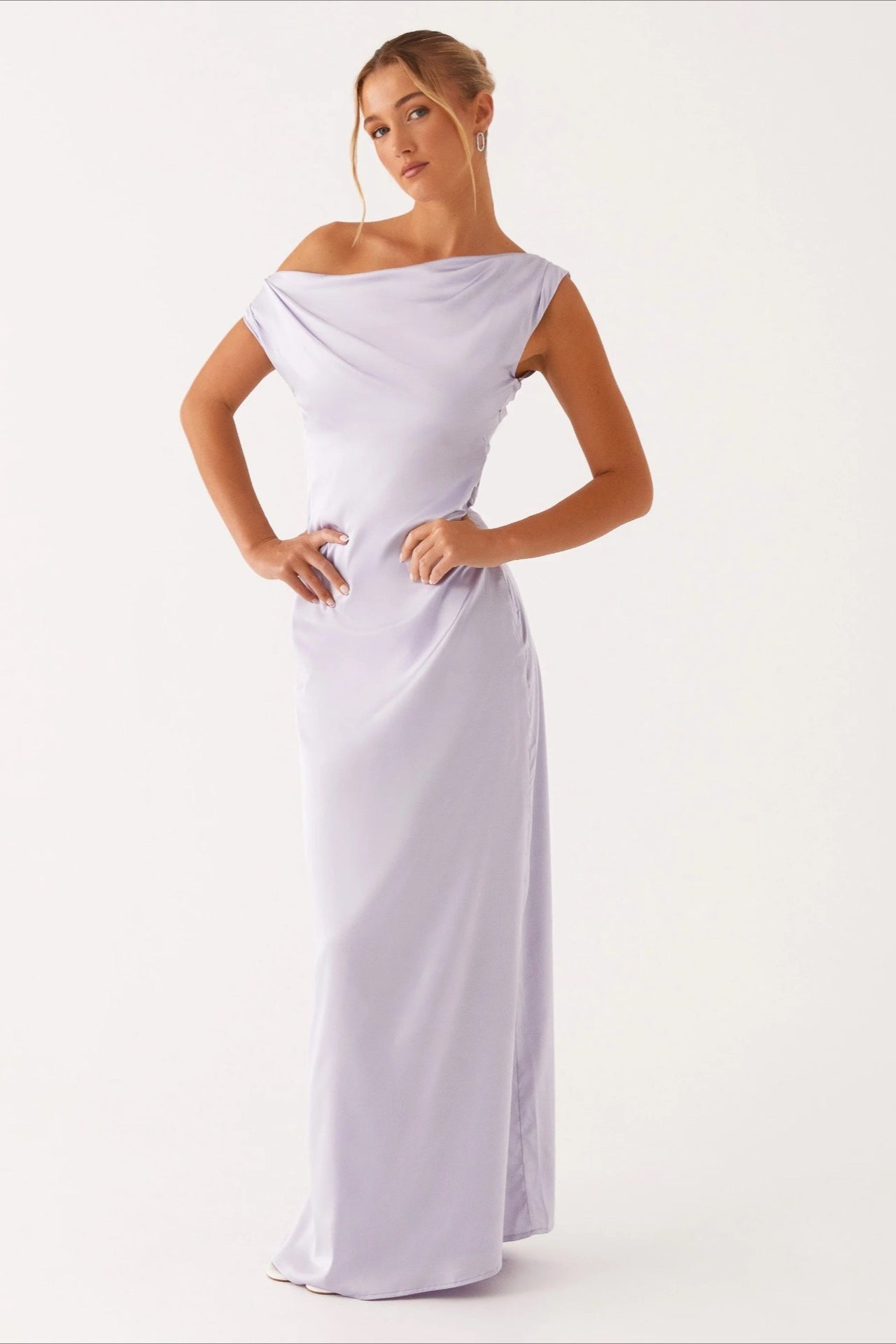 Solid Maxi Dress with Asymmetric Neckline