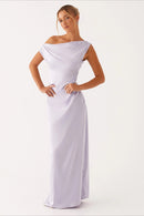Solid Maxi Dress with Asymmetric Neckline