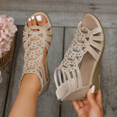 Women's Glitter Platform Open Toe Sandals – Stylish Zip-Up Wedge