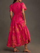 Women's Flowing Printed Maxi Dress With Gathered Waist – Elegant Summer Dress