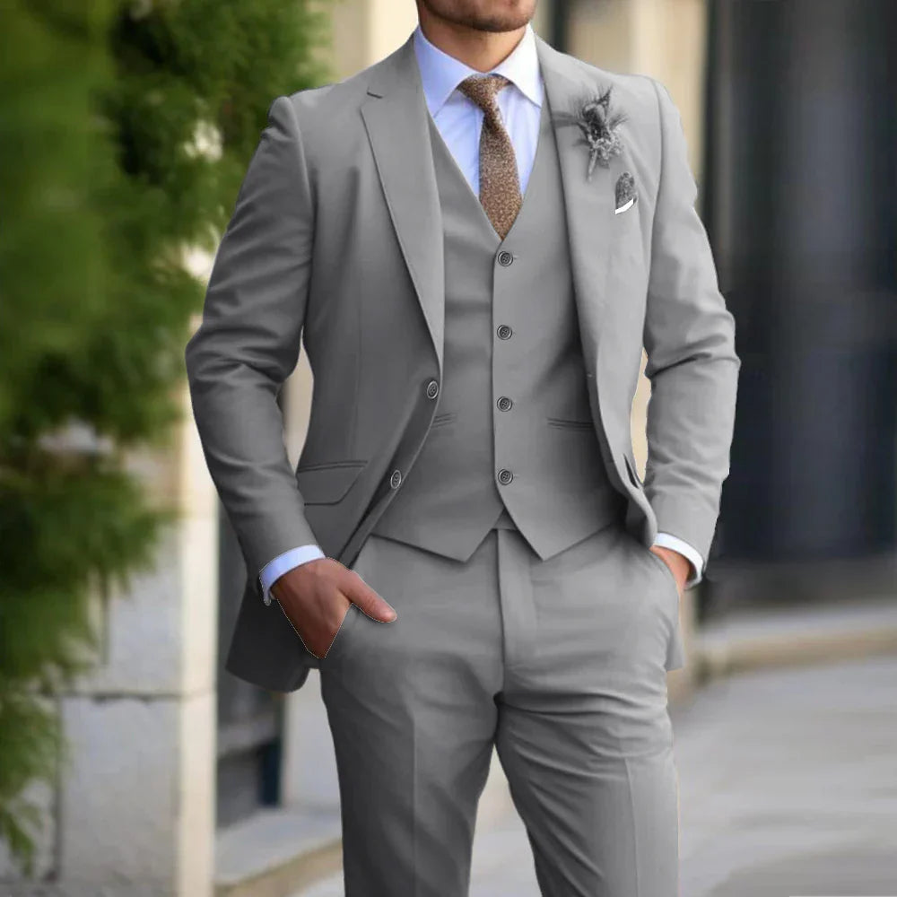 Men’s 3-Piece Set – Business Blazer Cardigan Trousers Smart Casual Formal Style