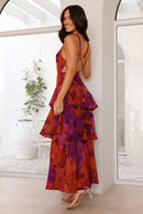Women's Layered Chiffon Maxi Dress – Sleeveless V-Neck Open Back Gown