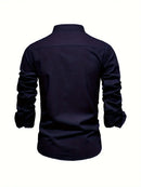 Men’s Band Collar Button Down Shirt - Stylish Long Sleeve