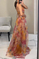 Women's Floral Flowing Maxi Dress – Sleeveless Elegant Wedding Guest Dress