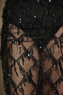 Sequin Fringe Slit Midi Party Skirt