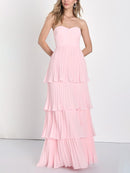 Women's Strapless Ruched Tiered Maxi Occasion Dress – Elegant Evening Dress