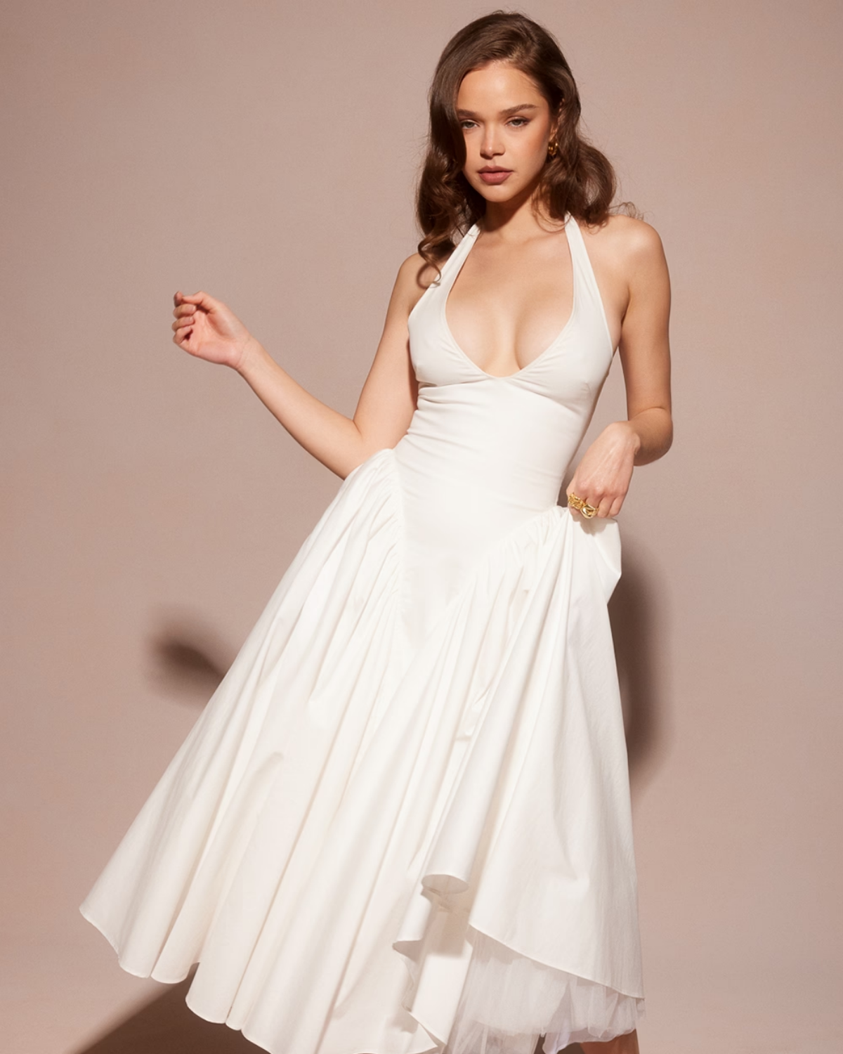 Women's V-Neck Corset Style Midi Dress – Sleeveless Elegant Fitted Tulle Dress