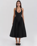Women's V-Neck Corset Style Midi Dress – Sleeveless Elegant Fitted Tulle Dress