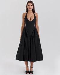 Women's V-Neck Corset Style Midi Dress – Sleeveless Elegant Fitted Tulle Dress