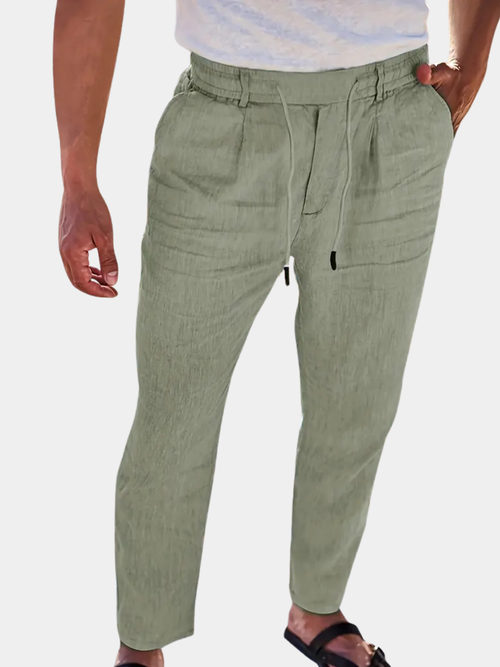 Men's Wide-Leg Linen Trousers – Drawstring Casual Summer Pants