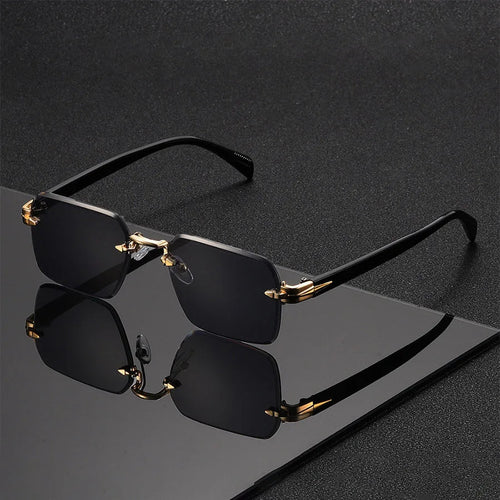 Vintage Rimless Rectangle Sunglasses – Minimalist Retro Frameless Shades