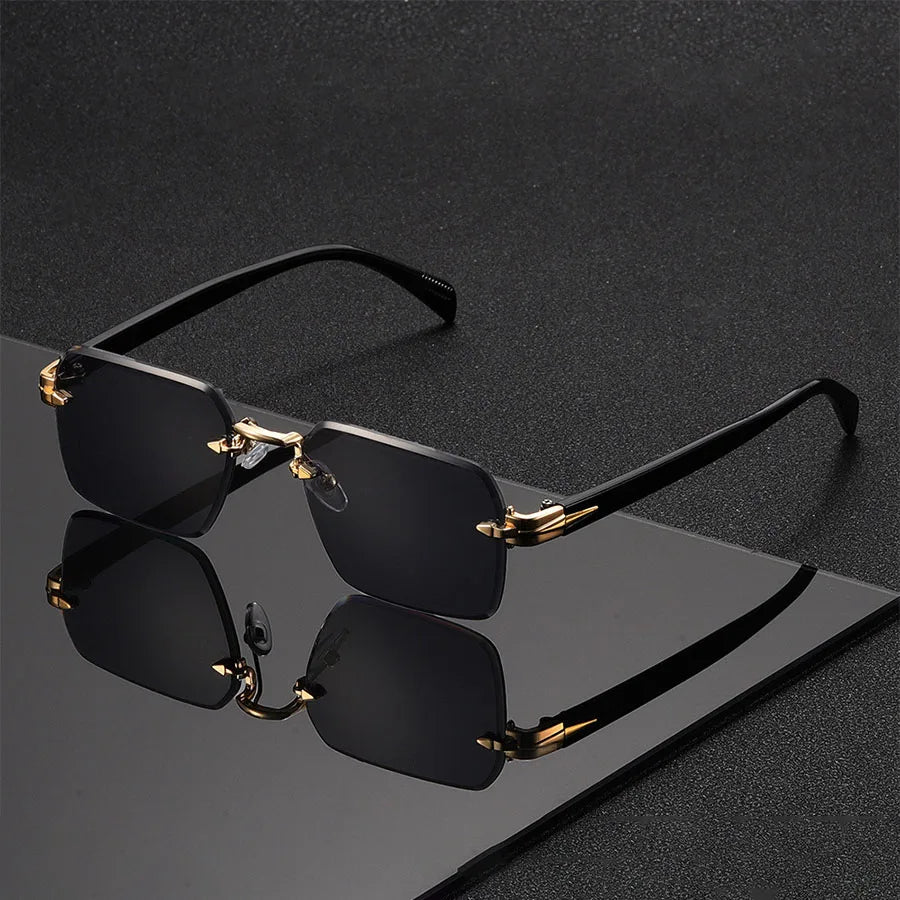 Vintage Rimless Rectangle Sunglasses – Minimalist Retro Frameless Shades