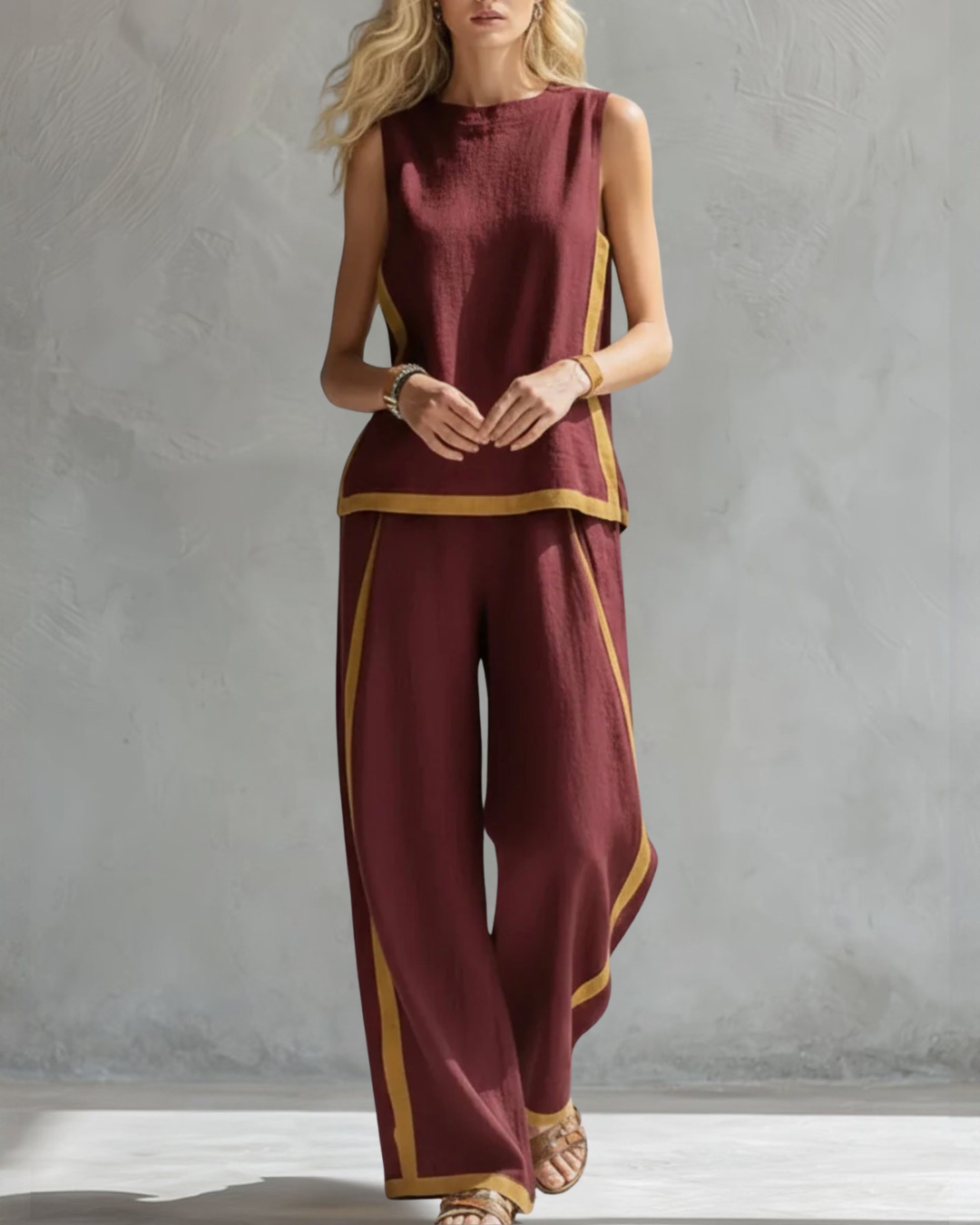 Women’s Loose Fit Linen Two Piece Set - Sleeveless Casual Outfit