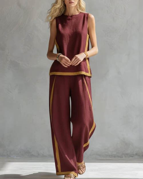 Women’s Loose Fit Linen Two Piece Set - Sleeveless Casual Outfit