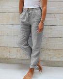 Women's High-Waist Linen Summer Pants – Lightweight Casual Wide-Leg Trousers
