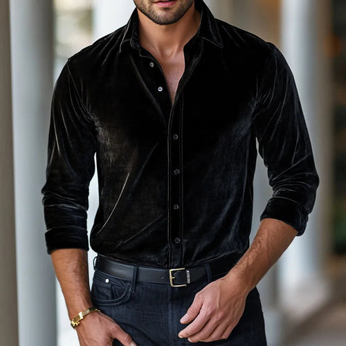 Men's Buttoned Down Long Sleeve Fitted Velvet Shirt – Luxury Dress Shirt