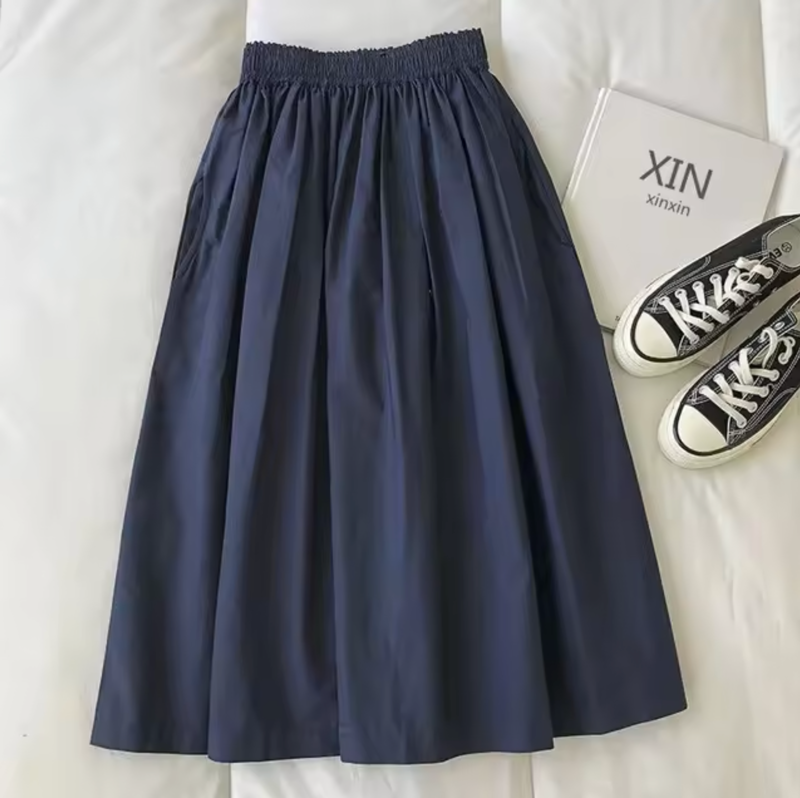 Women's High-Waisted Gathered Midi Skirt – Flowing Loose Casual Skirt