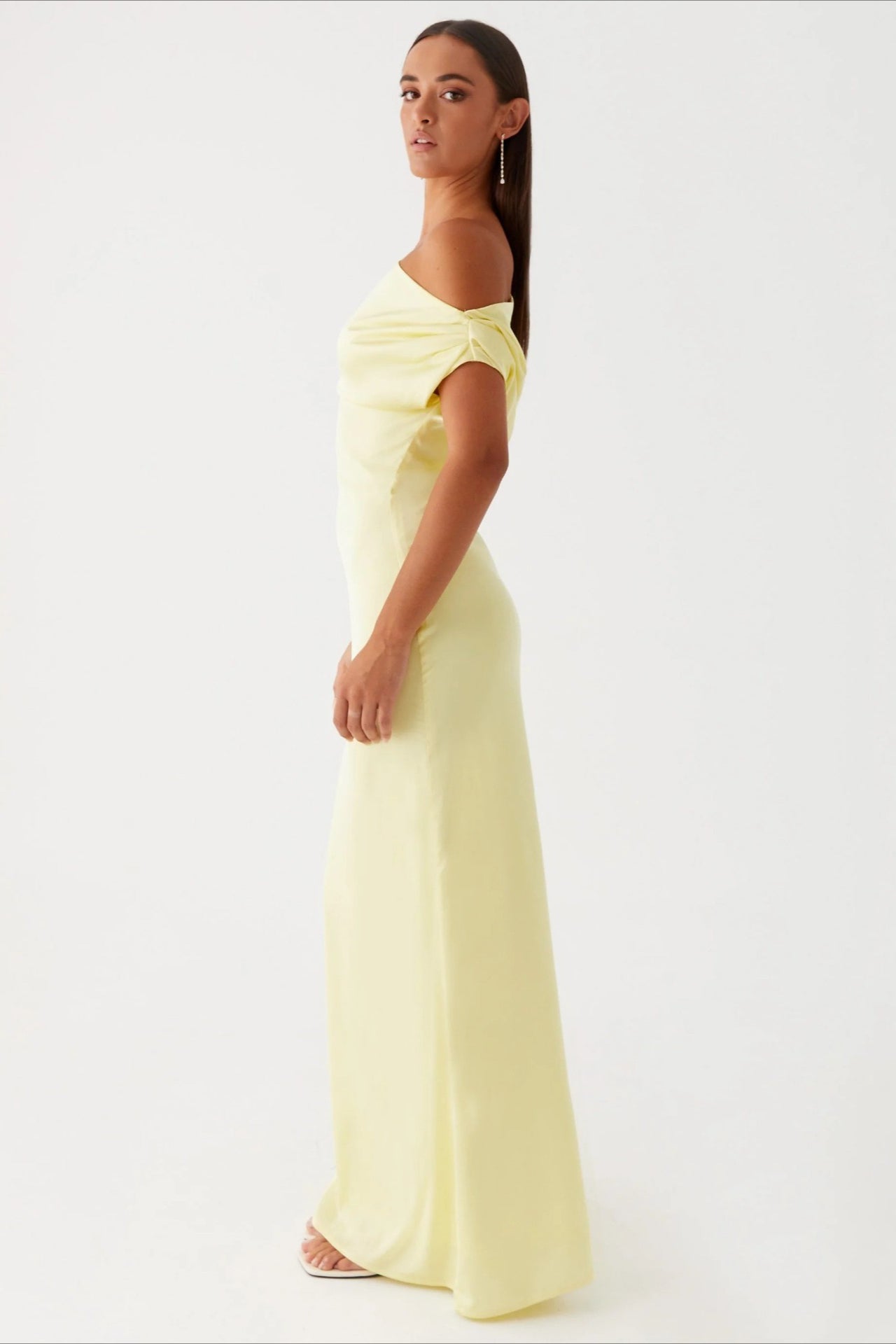 Solid Maxi Dress with Asymmetric Neckline
