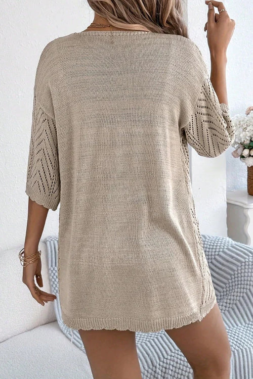 Women's Loose Fit Open-Front Short Sleeve Knitted Cardigan – Casual Layering Top