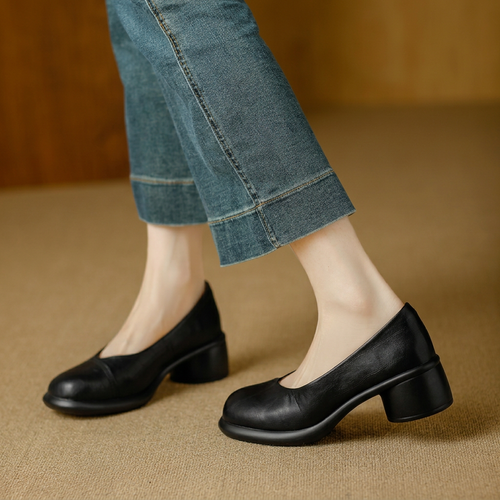 Women's Brown Leather Platform Pumps With Chunky Heels – Stylish Heels