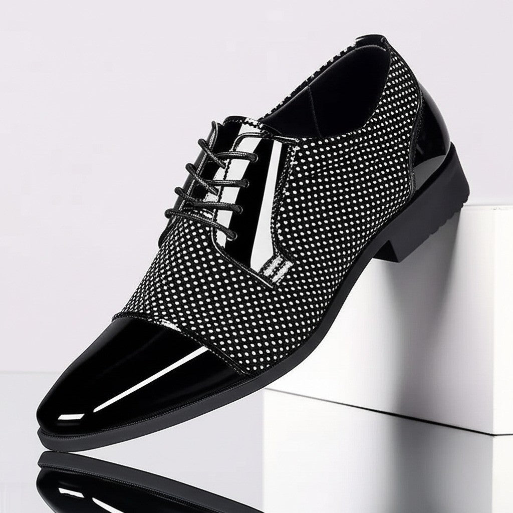 Men’s Patent Leather Oxford Shoes With Dotted Pattern – Formal Dress Shoes