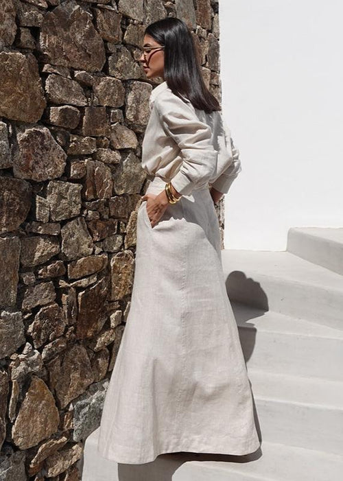 Women's Linen Shirt And Maxi Skirt Set – Elegant Summer Outfit