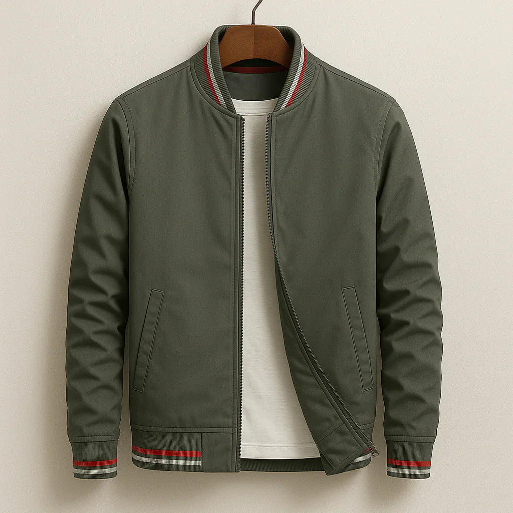Men’s Lightweight Bomber Jacket With Ribbed Collar – Casual Zip Jacket