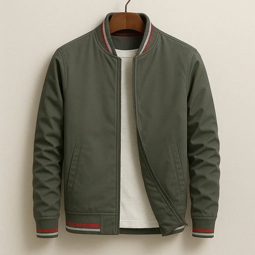 Men’s Lightweight Bomber Jacket With Ribbed Collar – Casual Zip Jacket