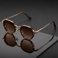 Vintage Style Polygonal Metal Sunglasses With Brown Lenses – Retro
