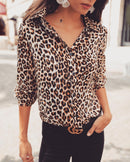 Women's Leopard Print Button-Up Blouse – Long Sleeve Stylish Top