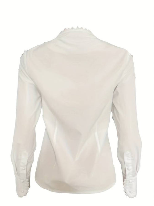 Women's V-Neck Button-Down Long Sleeve Blouse – Corporate Office Shirt