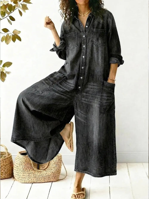 Women's Casual Wide Leg Denim Jumpsuit – Relaxed Fit Outfit