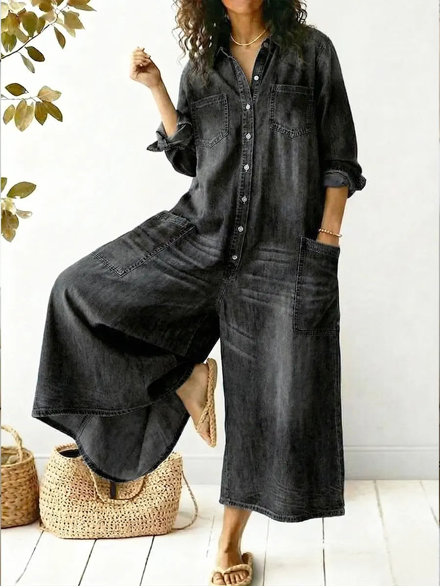 Women's Casual Wide Leg Denim Jumpsuit – Relaxed Fit Outfit