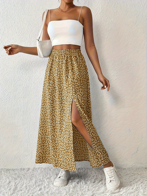 Women's High-Waisted Floral Maxi Skirt – Lightweight Side Slit