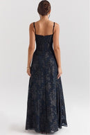Women's Spaghetti Strap Chiffon Floral Formal Dress – Elegant Maxi Dress