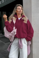Women's Pink Sherpa Collared Oversized Hoodie