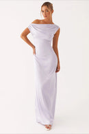 Women's Solid Asymmetric Neckline Formal Maxi Dress – Evening Gown