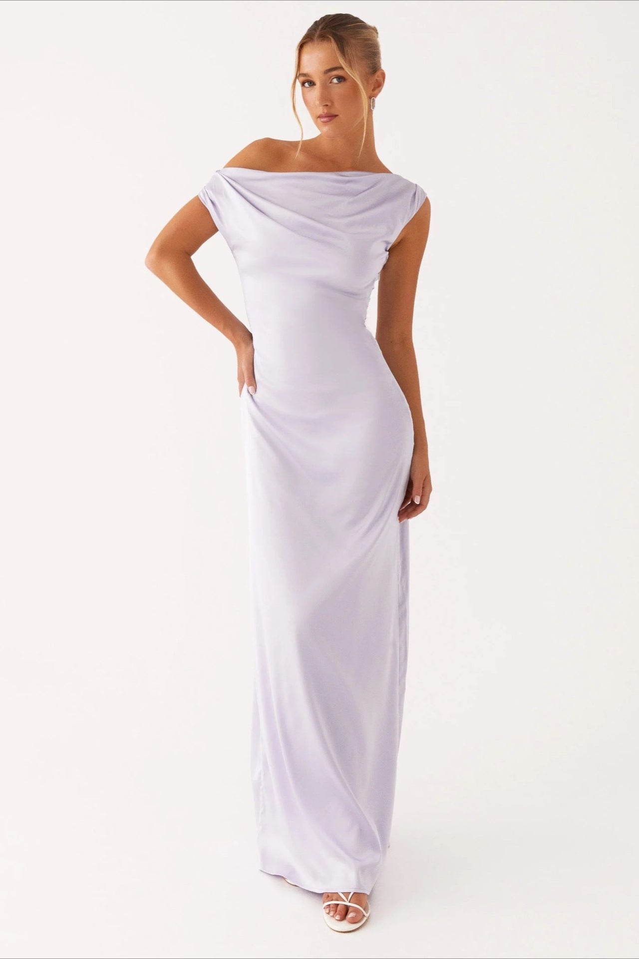 Solid Maxi Dress with Asymmetric Neckline
