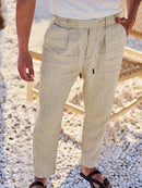 Men's Wide-Leg Linen Trousers – Drawstring Casual Summer Pants