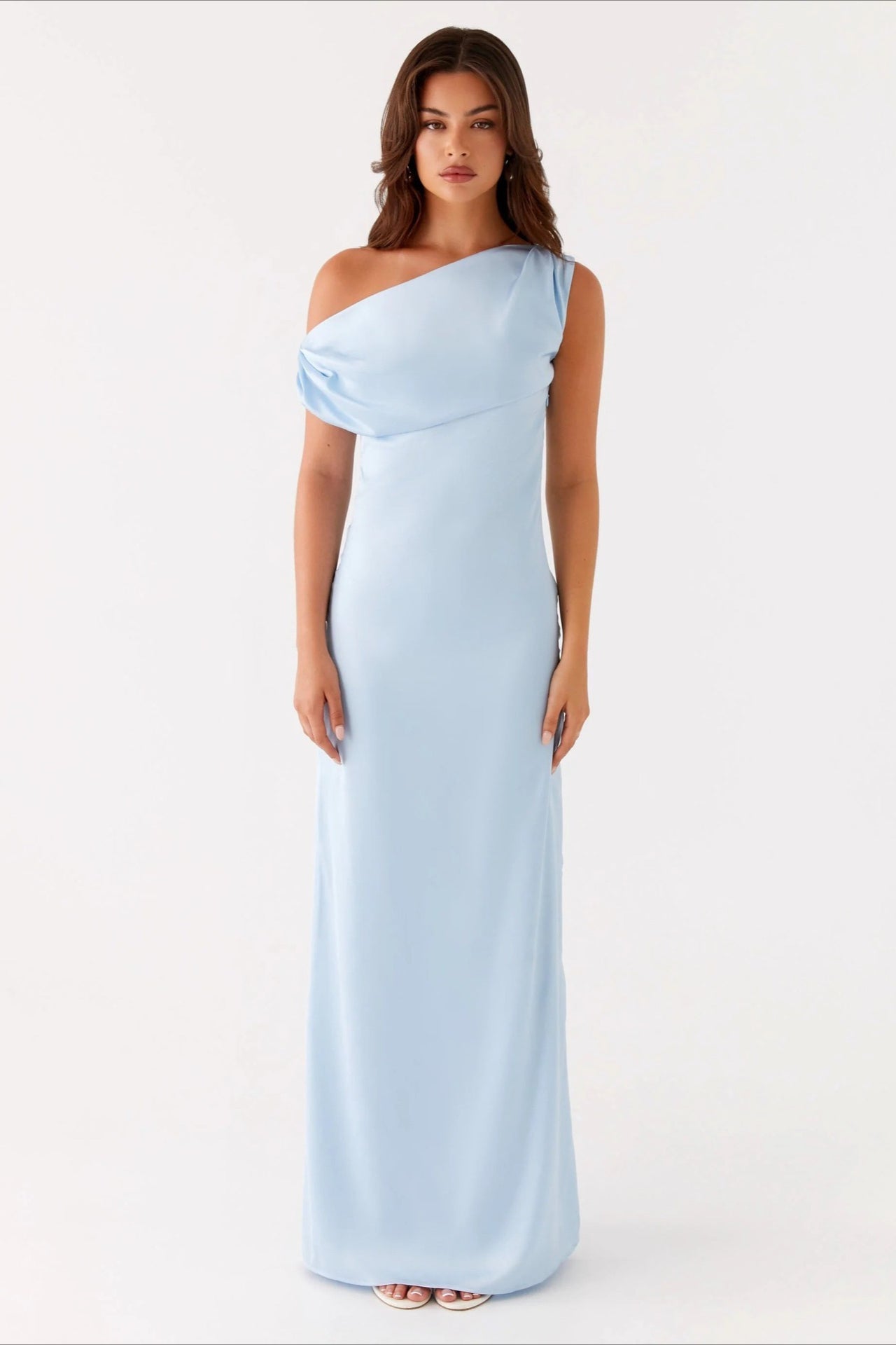 Solid Maxi Dress with Asymmetric Neckline