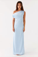 Solid Maxi Dress with Asymmetric Neckline