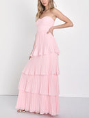 Women's Strapless Ruched Tiered Maxi Occasion Dress – Elegant Evening Dress