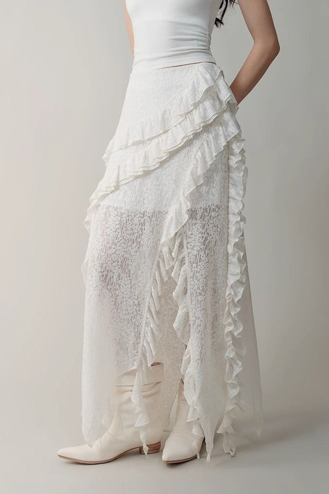 Asymmetric Wool Blend Black White Maxi Skirt