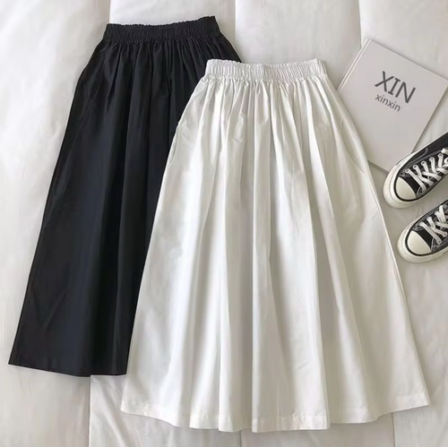 Women's High-Waisted Gathered Midi Skirt – Flowing Loose Casual Skirt