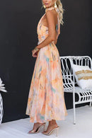 Women's Elegant Halter Neck Watercolour Maxi Dress - Summer Flowy Gown