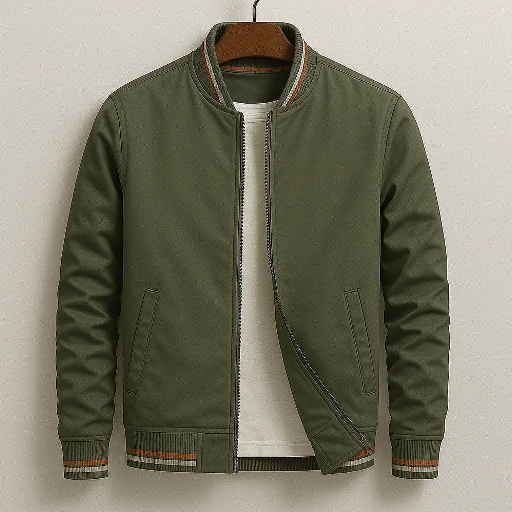 Men’s Lightweight Bomber Jacket With Ribbed Collar – Casual Zip Jacket